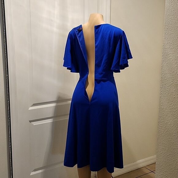 BRIDESMAY FIT AND FLARE V-NECK RUFFLE SLEEVE WOMEN'S DRESS - Picture 7 of 11